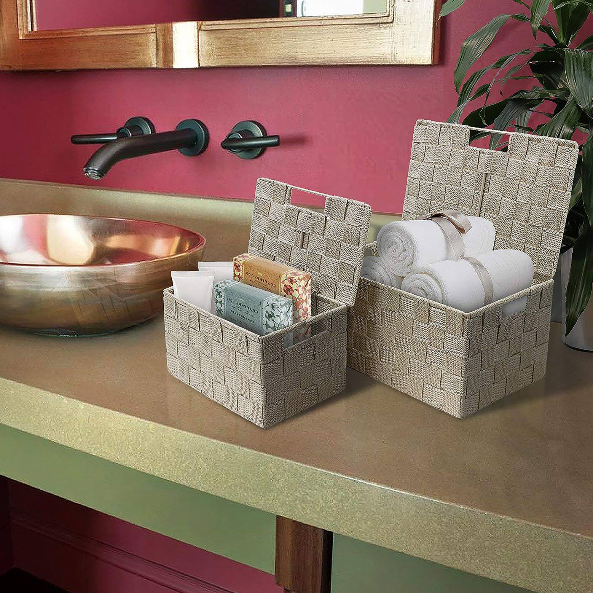 Sorbus 3-Piece Woven Basket with Lid Set